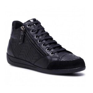Geox D Myria Nappa Suede High-Top Sneakers Black Leather, 5.5 (36EU)
